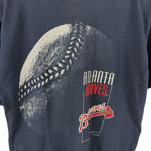 Vintage 1993 True Fan Atlanta Braves MLB Baseball Sport Blue Shirt Size M - Picture 2 of 9